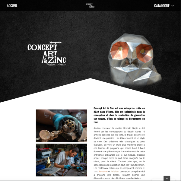 capture d'écran du site web Concept Art & Zinc